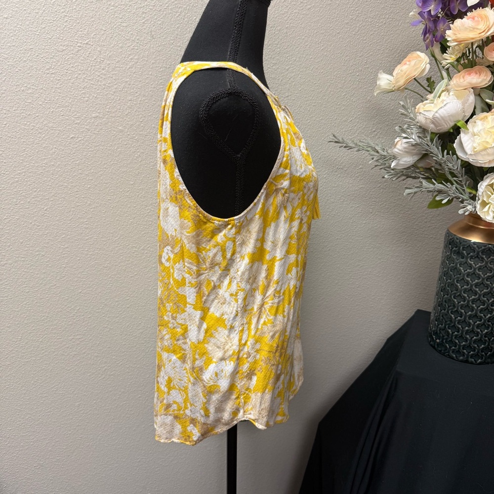 Rose + Olive Yellow Floral Tassel Tank L | Boho Sleeveless Summer Top - Picture 4 of 8